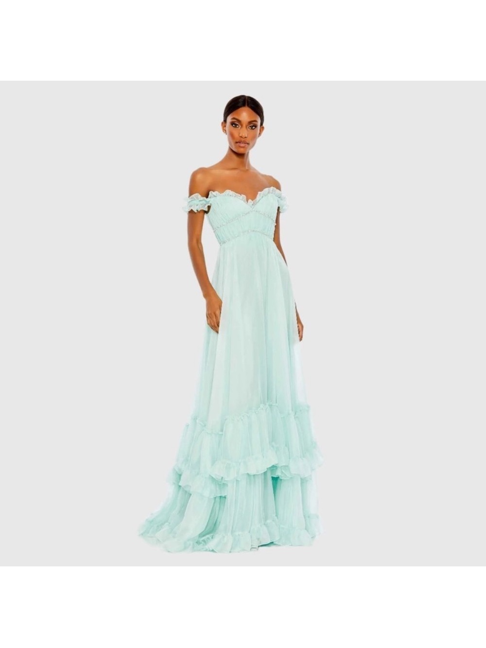 Mac Duggal 68086 Ruffle Hem Off The Shoulder Dress size 12 NWT